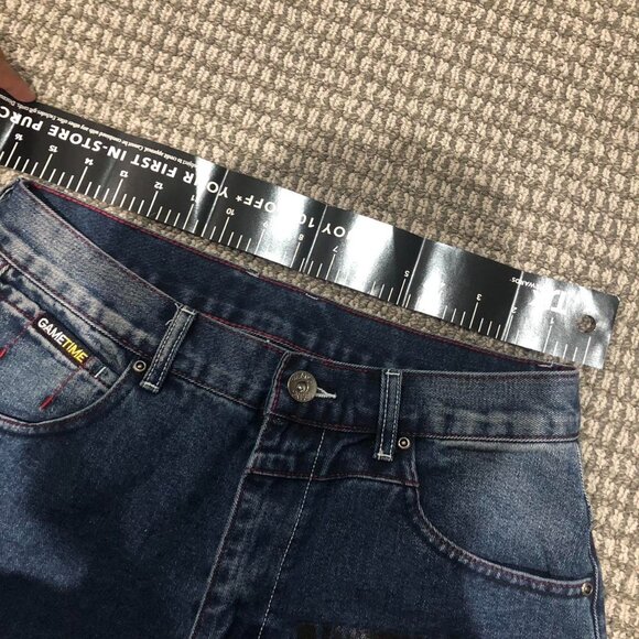 Navy blue vintage designer style 90s baggy jeans with red accents - Picture 4 of 7